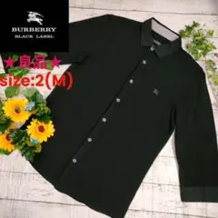良品◆BURBERRY BLACK LABEL◆ホース刺繍七分袖シャツ◆2(M)