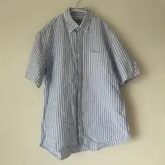 無印良品　青と白のストライプ 半袖シャツ Lサイズ