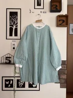 美品★クレリックカラーストライプチュニック＊グリーン