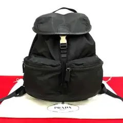 極 美品 保存袋 付き プラダ 三角ロゴ 金具 レザー リュックサック ブラック