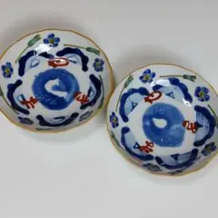23-535  古伊万里色絵5寸深皿2客