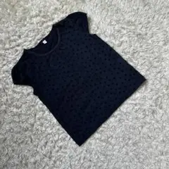 《 子供服 》 ドット フレンチスリーブ 半袖 トップス 100㎝ ネイビー