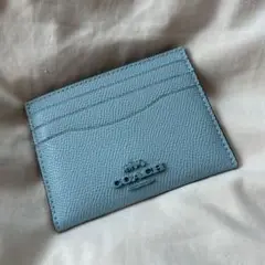 COACH グレー レザー カードケース 水色