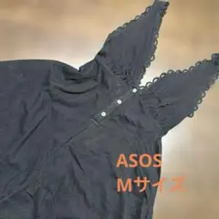 【新品】ASOS サロペット Mサイズ レーストリム付き　ブラック　Vネック