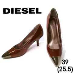 DIESEL ポインテッドトゥ エナメル パンプス ワインレッド レザー