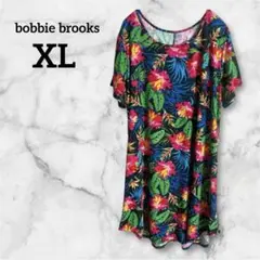 bobbie brooks 【XL】フローラル 半袖ワンピース ハイビスカス