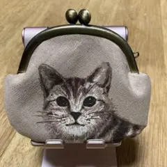 ねこ柄　猫　B ブラウン　がま口