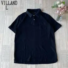 【VILLAND】メンズ　半袖ポロシャツ　シンプル　ポケット　ゆったり　黒　L