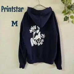 ꕤPrintstarꕤネイビーパーカー/フード付きトレーナー/不思議なイラスト