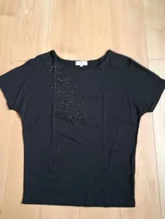 POUR QUOI ブラック スパンコール Tシャツ 38