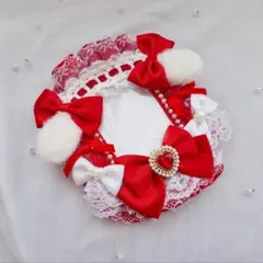 ホワイト×レッド　メイド　トレカケース　レースデコ　姫　フリル　リボン
