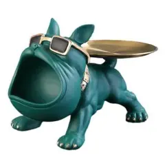 【新品】フレンチブルドッグの置物 緑 グリーン インテリア プレゼント 鍵置き