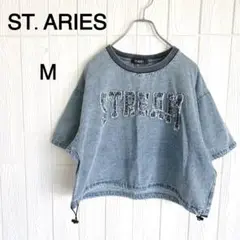 ST.ARIES デニム プルオーバー トップス 未使用 M ショート丈