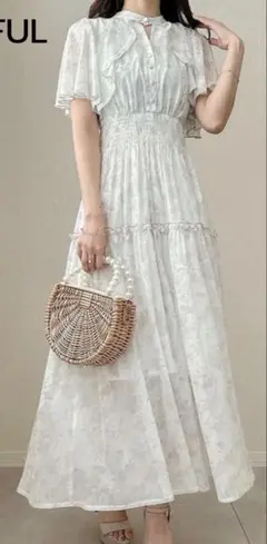 ホワイト フリル付き ロングワンピース XLサイズ 美品 未使用