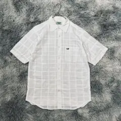 【クロコダイル】チェック織り 半袖シャツ（L）涼感素材 コットン100TC394