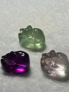 ☆セール☆フローライト 置物 猫 3個セット
