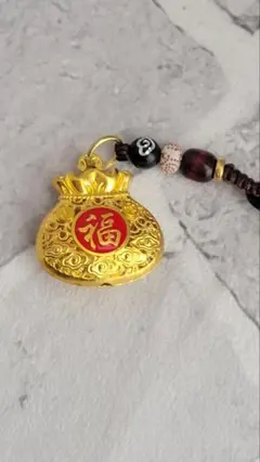 和風福チャームゴールドカラーキーホルダー風ストラップ