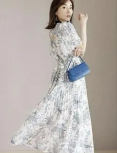 GRL al114 前後2wayリボンベルト付き花柄消しプリーツフレアワンピース