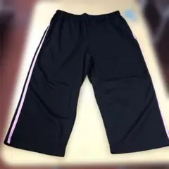 黒の吸汗速乾7分丈ジャージパンツ サイドピンクラインLLサイズ