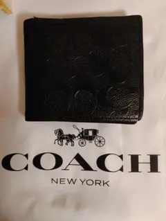 COACH ブラックレザー 二つ折り財布 保存袋付き
