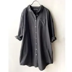 極美品✨サンバレー Lサイズ　製品染め　チュニック丈　長袖ロングシャツ　濃グレー