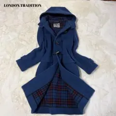 ロンドントラディション ダッフルコート 34 ロング 英製 ウール 青×チェック