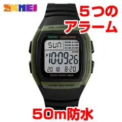 50m防水ダイバーズウォッチデジタル腕時計アーミーグリーンxブラック黒96AGM