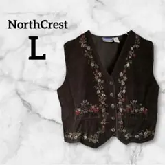 NorthCrest 【L】 刺繍入りダークベスト ヴィンテージ 黒 おしゃれ