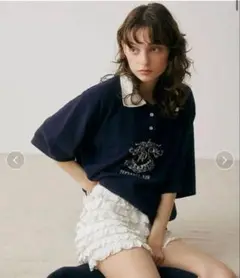 snidel home エンブレムニットポロシャツ スナイデルホーム ネイビー