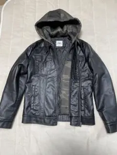 ZARA フェイクレザー ジャケット 重ね着風 迷彩