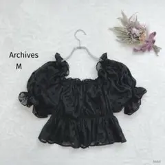 .アルシーヴ|花柄シフォントップス オフショル パフスリーブ ブラックM
