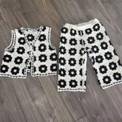 zara クロシェ編み　フラワーニット　ベスト 89 パンツ 86