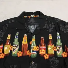 Palmwaveパームウェーブ半袖シャツ総柄　ビール　黒　アロハシャツ ブラック