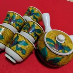 九谷焼 秀幸 吉田屋 万年青 茶器セット