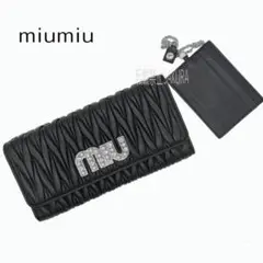 【 美品 】miumiu マテラッセ ナッパクリスタル ロゴ 長財布 NERO