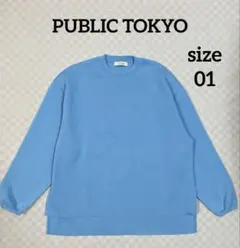 美品　PUBLIC TOKYO ポリニットビッグロンTEE 01サイズ　ブルー