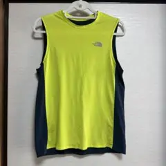 【メンズL】THE NORTH FACE ノースリーブシャツ 蛍光イエロー／紺