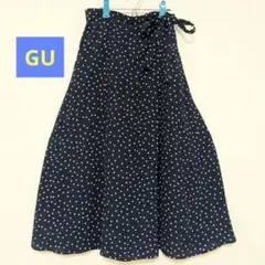 GU ジーユー ネイビー ホワイト 紺 白 ドットフレアスカート М レディース