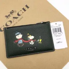 COACH X PEANUTS】ジップ カード ケース・スヌーピー!グリーン