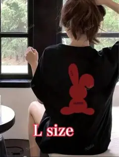 Lサイズ ブラック ウサギプリント Tシャツ　可愛い　キュート