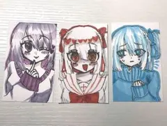 手描きイラスト アナログ チェキ風 オリジナルイラスト 3枚まとめ 病みかわ