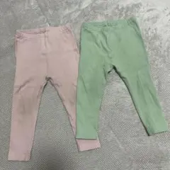 リブ編みレギンス 2枚組 ピンク グリーン サイズ80