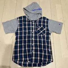 Champion チェック柄フード付きシャツ 半袖　Tシャツ 140cm