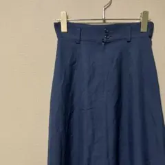 MissyBug シンプルロングフレアスカート(M)ネイビー無地　キレイめ大人