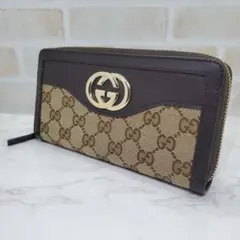 【美品】GUCCI 長財布 スーキー ラウンドジップ ブラウン キャンバス