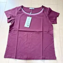 【新品・未使用】ワインレッド Mサイズ 半袖トップス　首元ボタン付き