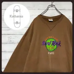 【XLサイズ】90s ハードロックカフェ 刺繍ロゴ ブラウン スウェット