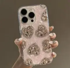 キラキラ　iPhone14proケース　ピンク　ハート　デコレーション