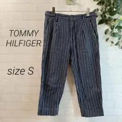 【TOMMY HILFIGER】ストライプ柄 クロップドパンツ (S) 紺