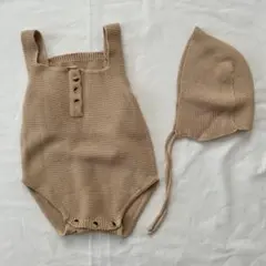 ベビー キッズ ニットオーバーオール 帽子付き